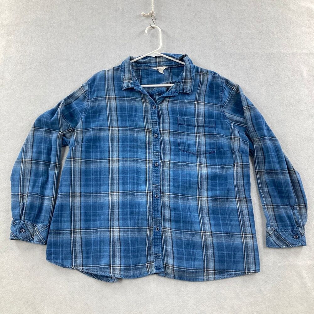 Cato Women's Plus Size 22/24W Blue Plaid Flannel Button Down Long Sleeve Shirt